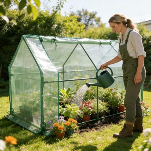 Portable Cold Frame Greenhouse with Green PE Cover - 6 x 3 x 4ft