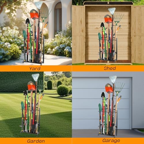 UU-Major Garden Tool Organizer for Garage Corner,Free Standing Yard Tools Rack Heavy Duty,Garage Organization and Storage Stand for Broom,Mop,Rakes,Shovel Holder for Lawn/Shed/Outdoor.