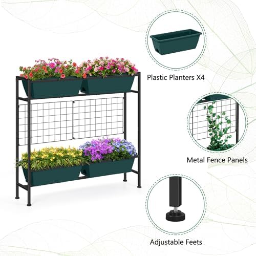 Vertical Raised Garden Beds 32.4" Tall Planter Raised Beds Boxes Patio Herb Garden Planter Outdoor with Metal Fences Legs for Small Climbing Plant Gardening Vegetables Patio Balcony Porch, Green