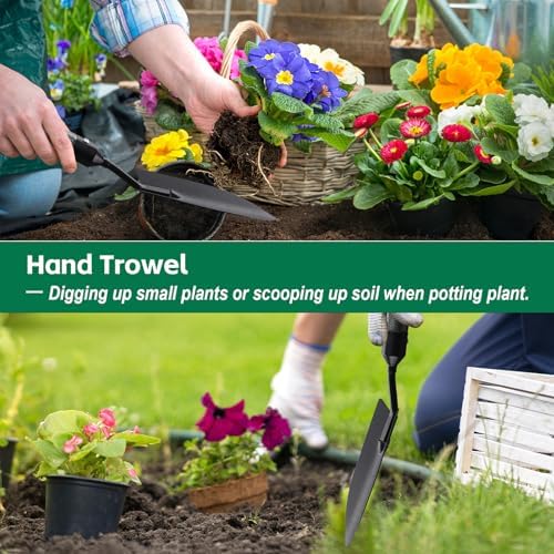 Garden Tools Set with Extension Handles, 5 Piece Thick Gardening Hand Tools, Heavy Duty Steel Rust-Proof Weeding Planting Tool Ideal Gardening Kit Gifts for Women and Men