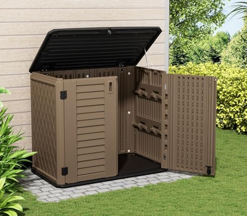 ZZM 4x2.5 FT Outdoor Storage Shed, Resin Waterproof Storage Cabinet for Garden Tools with Lockable Lid,Latch (Coffee)