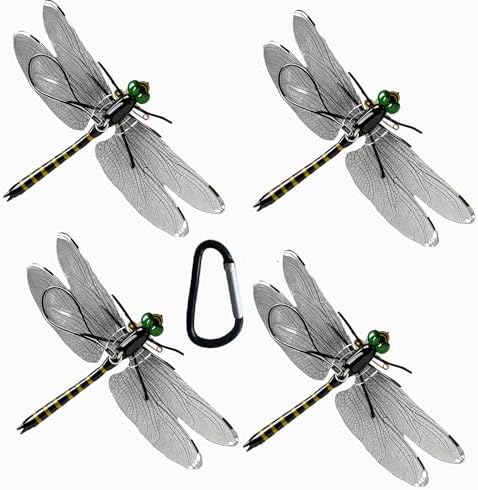 Dragonfly Decoy for Pest Control, 4 Pack 3D Hand-Painted Lifelike Garden Hanging Ornaments, Outdoor Patio Decor with Carabiner Clip, Durable All-Weather Yard Art for Fence, Plant, Camping (Black)