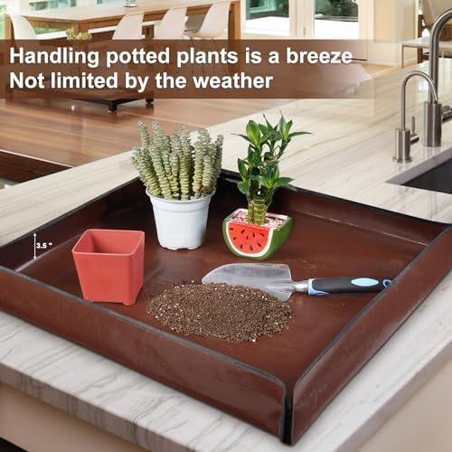 27"x 27" Repotting Mat for Indoor Plant Transplanting and Mess Control Foldable Waterproof Potting Tray-Easy to Clean Gardening Gifts for Plant Lovers
