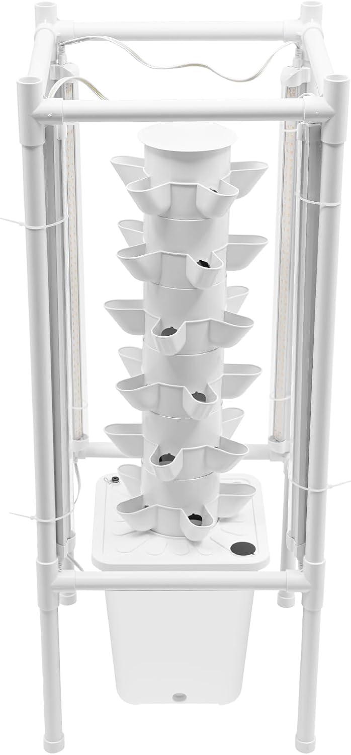 Hydroponic Growing Tower System Kit, 30-Plant Vertical Hydroponics Garden Tower with LED Grow Light, for Outdoor Indoor Herbs Fruits Vegetables Smart Garden Planter Kit