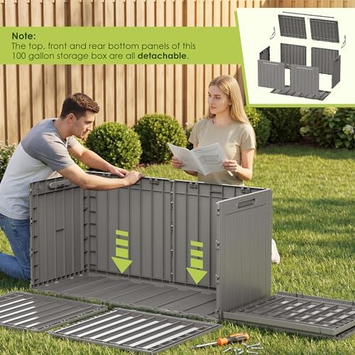 Devoko 100 Gallon Outdoor Storage Box, Waterproof Deck Box Lockable
