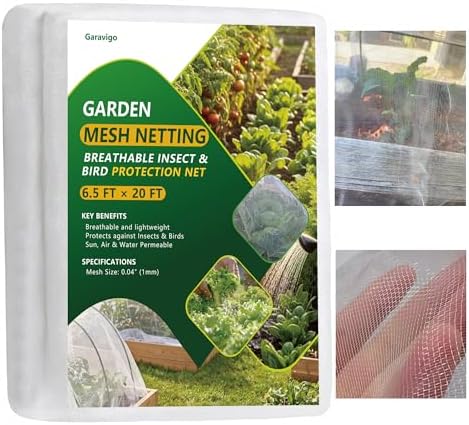 Ultra Fine Mesh Garden Netting, Durable Insect Netting for Plant Protection, 6.5 x 20FT Raised Bed Cover, Row Cover Pest Barrier for Vegetables, Fruit Trees, Flowers