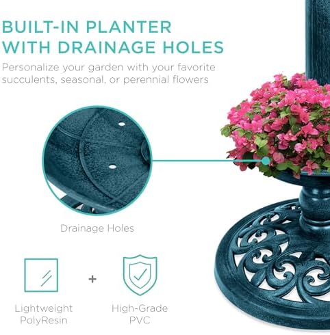 Best Choice Products Bird Bath W/Solar Light & Planter - Peacock Blue