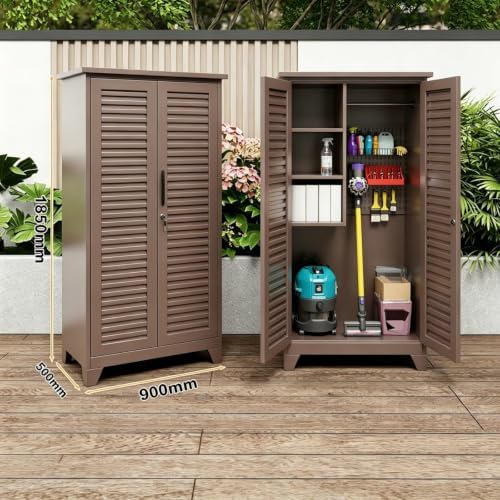Outdoor Storage Shed with Lockable Doors, Large Tool Storage Shed, Brown