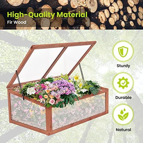 Portable Cold Frame for Winter Gardening, Mini Wooden Green House with Openable Top, Indoor Outdoor Cold Frames Raised Plants Bed Protection