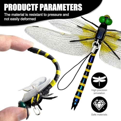 Dragonfly Decoy for Pest Control, 4 Pack 3D Hand-Painted Lifelike Garden Hanging Ornaments, Outdoor Patio Decor with Carabiner Clip, Durable All-Weather Yard Art for Fence, Plant, Camping (Black)