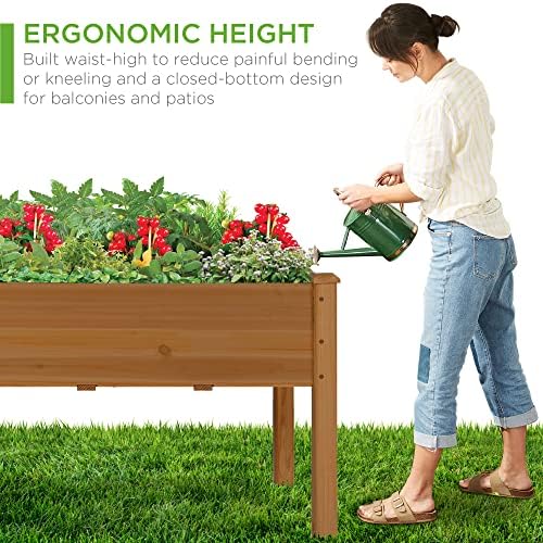 Best Choice Products 34x18x30in Raised Garden Bed, Elevated Wood Planter Box Stand for Kids, Backyard, Patio, Balcony w/Bed Liner, 150lb Capacity - Acorn Brown