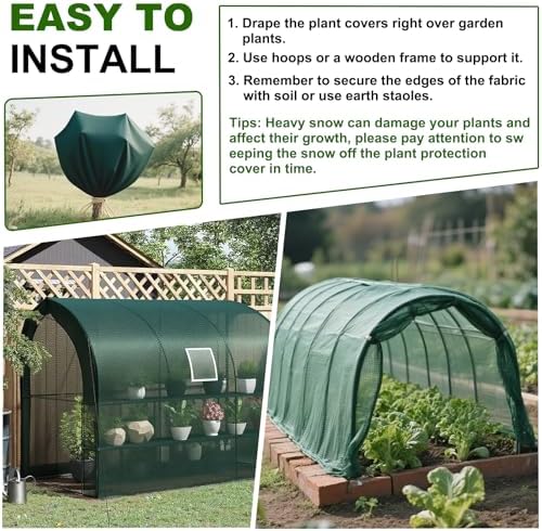 Green Plant Covers Freeze Protection 6.5 x 33 FT 1.2oz/yd² Frost Cloth Blankets for Outdoor Plants in Winter, Floating Row Cover for Vegetable Garden