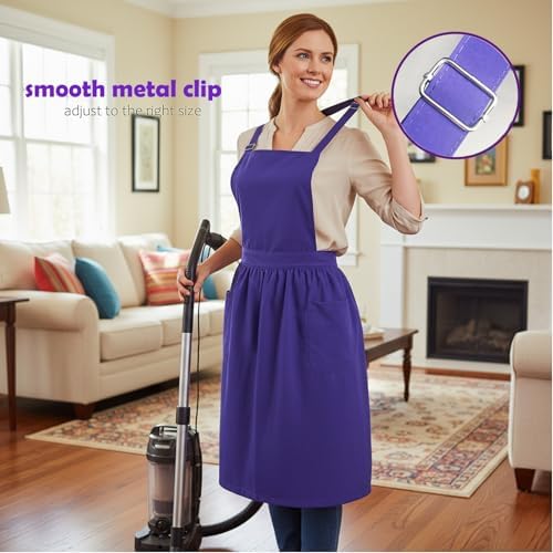 Waterproof Apron for Women Kitchen Garden Adjustable Strap 2 Large Pocket Pinafore Dress Cooking Gardening Waist Tie