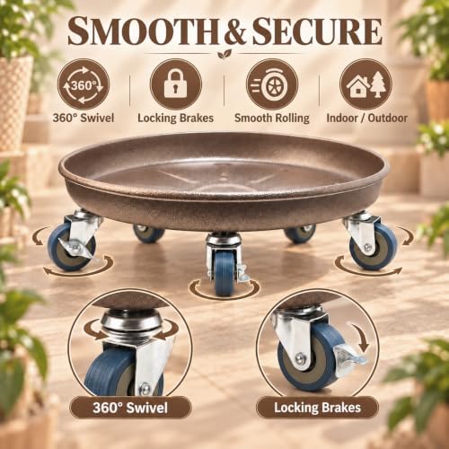1 Pack 14.6 Inch Metal Plant Caddy, Copper