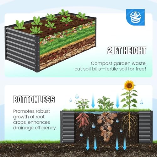 Quictent Raised Garden Bed with Cover Galvanized Planter Box 6x3x2ft
