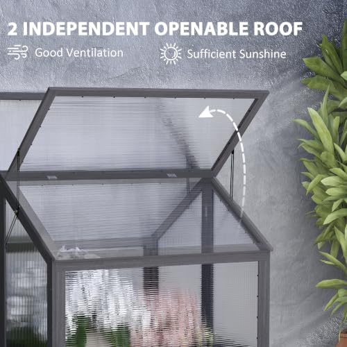 Outsunny Wooden Raised Garden Bed with Polycarbonate Greenhouse, Gray