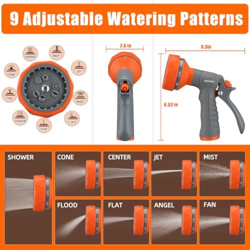 Garden Hose Nozzle Sprayer - 9 Spray Patterns, On Off Valve Heavy Duty