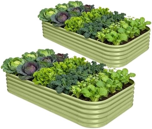 2 Pcs 8x4x1.5ft Galvanized Raised Garden Bed, 18" Metal Planter Box