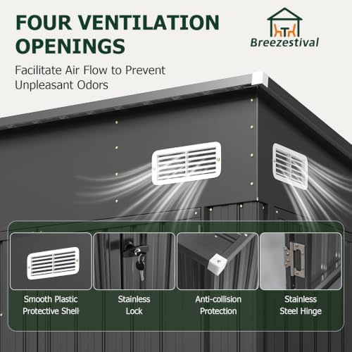 8'x12' Outdoor Lean to Storage Shed with Triple Doors Utility Galvanized Steel Sheds for Vertical Storage, Dual Lock Metal Shed with Sloped Roof for Mower,Bike,Garden Tools (Black)