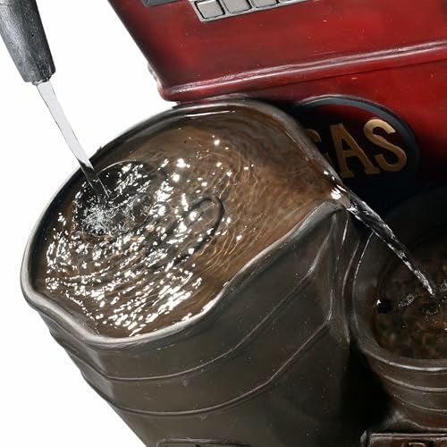 Peaktop Teamson Home Vintage Gas Station Statue 3 Tiered Floor Waterfall Fountain with Pump for Outdoor Patio Garden Backyard Decking, 42 Inch Height, Dark Red