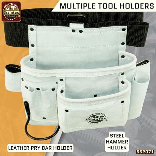 Graintex 5 Pocket Suede Leather Tool Belt/Bag, Multipurpose Leather Tool Belt for Women and Men, Ideal for Construction, Electrician, Handymen, Carpenter, Gardening Pouch & DIY Projects