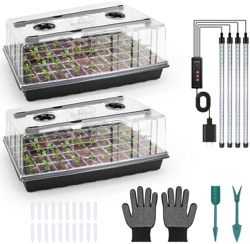 120-Cell Seed Starter Tray with Grow Light, Seedling Starter Trays with 4.08" Humidity Dome, Self-Watering Plant Germination Trays,Seed Starter Kit for Seeds Growing (Black)