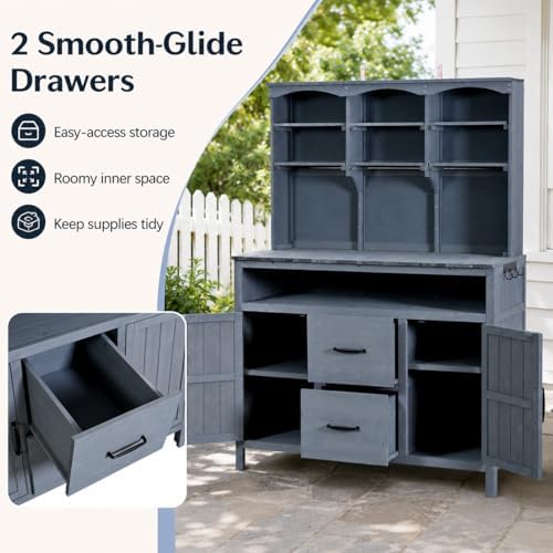 Outdoor Potting Bench with Large Worktop and Fir Wood Frame