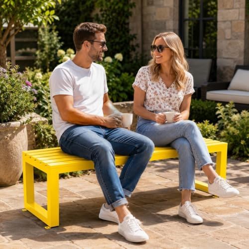 Patio Bench, Backless Garden Bench, Potting Benches for Outside 3.3FT 3.93FT 4.9FT 5.9FT Weatherproof Pool Porch Benches Outdoor Garden, Easy Assembly(Yellow,4.9FT)