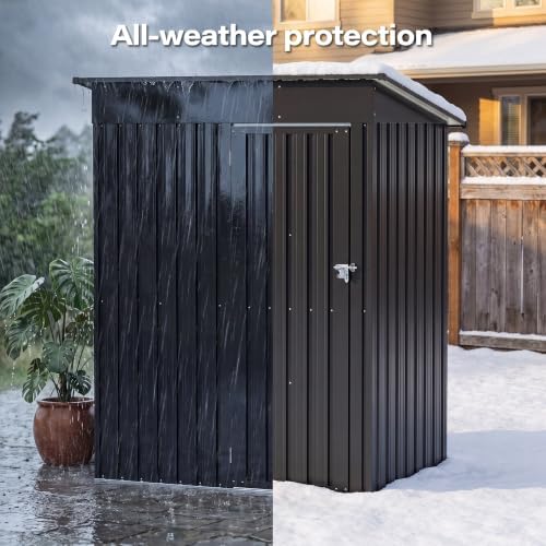 LAUSAINT HOME 5 x 3 FT Outdoor Storage Shed, Galvanized Steel Tool Shed with Lockable Door, Air Vent & Sloped Roof for Backyard, Patio & Garden, Black