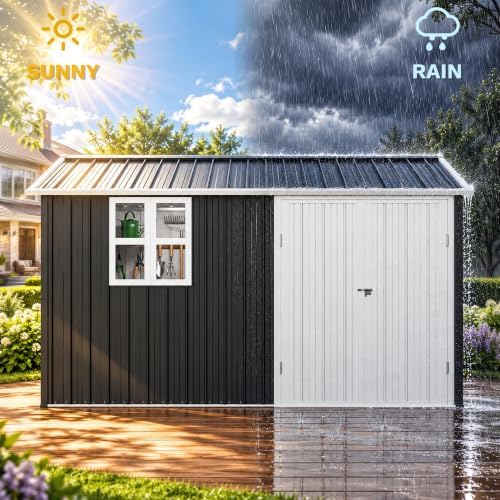 DWVO 12' x 8' Outdoor Metal Storage Shed with Windows & 3 Lockable Doors