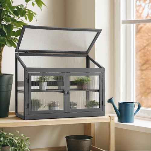 MCombo Wooden Cold Frame Garden Greenhouse Flower Planter 0160 (Dark Grey)