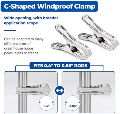 52 PCS Garden Clips - Stainless Steel Greenhouse Clamps,Strong Grip Heavy Duty Metal Clip, for Have a Strong Grip to Hold Down the Shade Cloth or Plant Cover on Garden Hoops