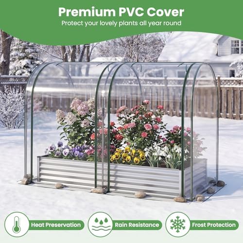 Giantex Galvanized Raised Garden Bed with Greenhouse Cover, 7x3x5 FT