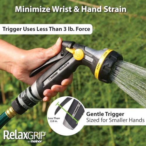 Melnor 65187AMZ RelaxGrip 8-Pattern Hose Nozzle with Quick Connect Bundle, Ergonomic Rear Trigger, Lightweight Water Nozzle, Arthritis Foundation Ease of Use Certified, Black, Yellow