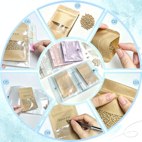 Seed Storage Organizer Binder Packet - Garden Seed Book Organizer with 50 Seed Envelopes (Blue)