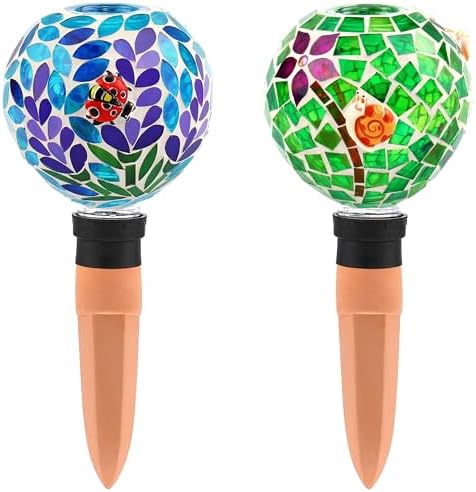 SAVENNA Glass Plant Watering Globes, Mosaic Snail & Ladybug, Set of 2