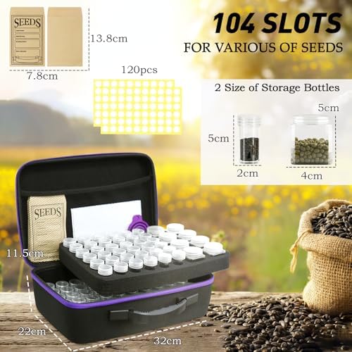 Seed Storage Organizer Box with 104 Bottles & Envelopes