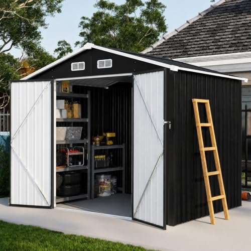Aoxun 6' x 8' Storage Shed Outdoor Steel Black