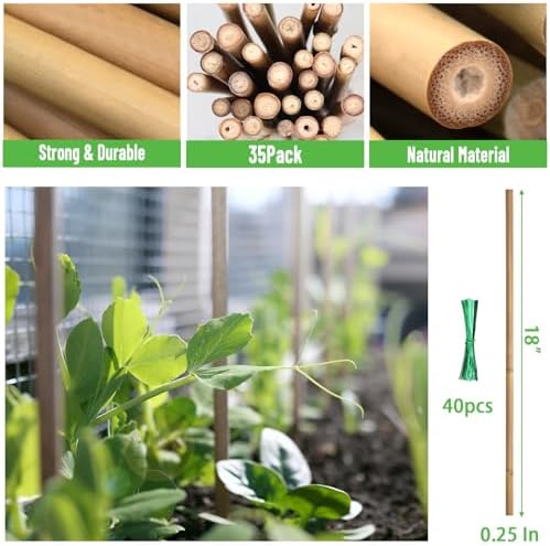 Plant Stakes 35Pcs 18 Inch,POLIUMB Premium Natural Bamboo Garden Stakes