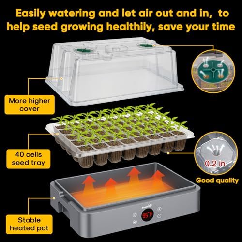 40-Cell Seed Starter Tray with Grow Light, Temperature Display