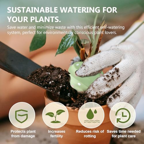 RoseFlower 4 Pack Large Terracotta Self Watering Spikes, 210ml *4 Plant Watering Devices, Decorative Self Plant Watering Stakes Insert Terracotta Automatic Watering Globes for Indoor Outdoor Plants