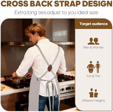 Canvas Cross Back Heavy Duty Chef Aprons with Pockets for Men Women