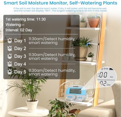 Sainlogic Automatic Plant Waterer for 15 Potted Plants, Self-Watering System with Humidity Monitor Display, Deep Root Irrigation, IP64 Programmable Timer, Ideal for Vacation, Travel and Indoor Garden