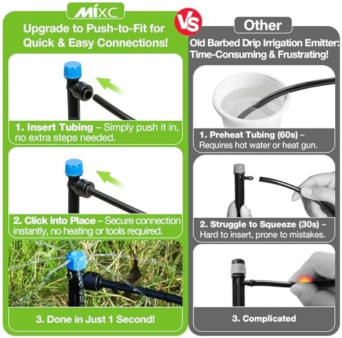 MIXC 20Pcs Drip Irrigation Emitters, Quick Push-to-Fit Connect Drip Stream