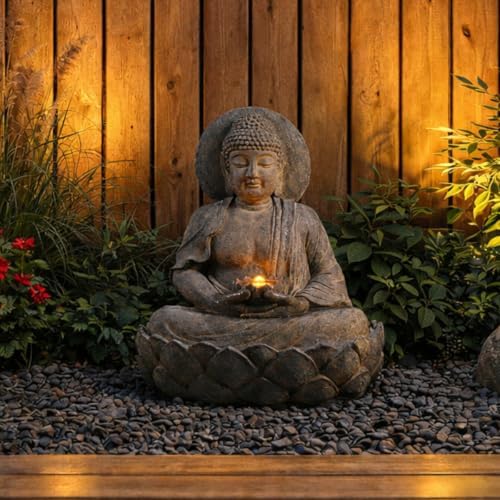 Teamson Home Buddha Zen Statue Water Fountain, Stone Gray
