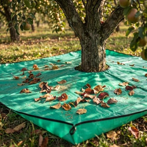 Landscape Pruning Tarp – 39.37" Square Waterproof Tree Trimming Mat with Center Hole & Corner Buckles, PE Bush Shrub Clippings Catcher for Yard Garden Leaf Collection
