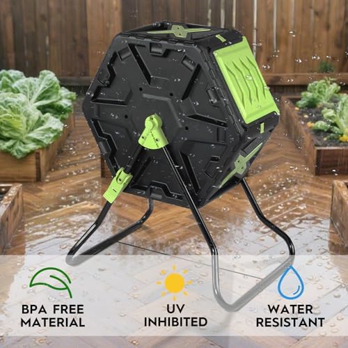 21 Gallon Compost Tumbler Outdoor - Small Rotating Composting Bin with Single Chamber & Steel Frame - BPA-Free Compact Garden Waste Bin for Kitchen Scraps & Yard Manure - Quick 5-Minute Assembly