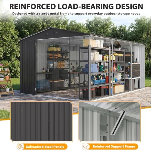 12x18 FT Metal Storage Shed, Large Outdoor Garden Tool Shed
