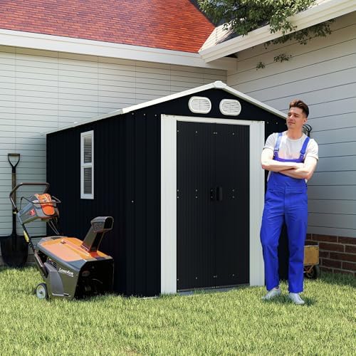 Large Waterproof Metal Storage Shed with Lockable Doors & Air Vents – Durable Outdoor Tool Shed for Backyard Garden Patio Organization