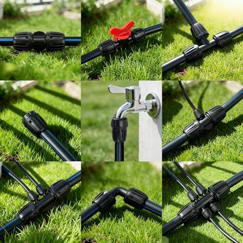 30 Pack 1/2 Inch Drip Irrigation Fittings Kit (1/2" ID x 0.6-0.65" OD), 1/2" Dripline Lock Nut Barbed Connectors - 4 Tees, 4 Couplings, 4 Elbows, 4 Valves, 6 Plugs, 3 Adapters, 5 Reducers
